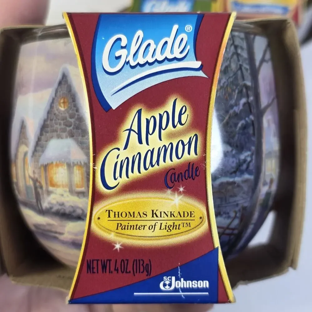 Vintage 2004 Glade Thomas Kinkade Candle Lot of 3 Apple Cinnamon Glistening Snow